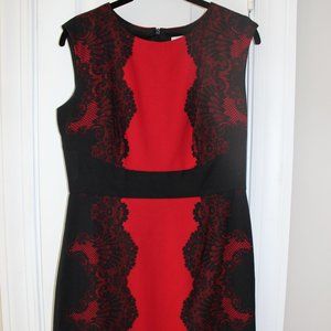 Figure-flattering red and black dress